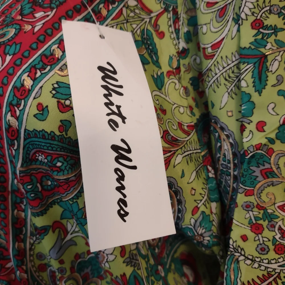 White Waves NWT Silk Blend Paisley Lace Up Boho Dress Made in India - Picture 7 of 15